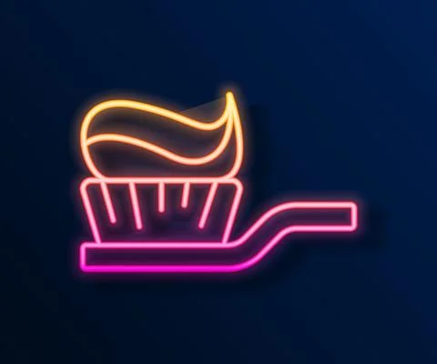 Glowing neon line Toothbrush with toothpaste icon isolated on black background Illustrazione stock