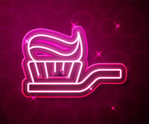 Glowing neon line Toothbrush with toothpaste icon isolated on red background Illustrazione stock