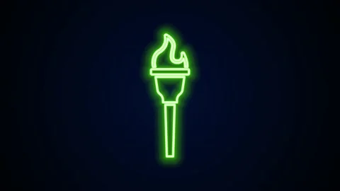 Glowing neon line Torch flame icon isolated on black background. Symbol fire hot Stock Footage 148450368