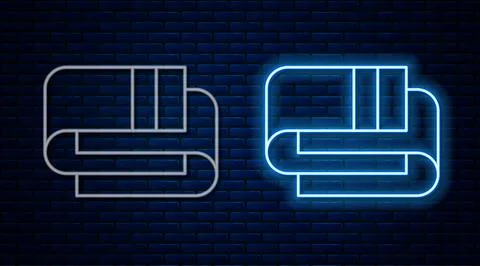 Glowing neon line Towel stack icon isolated on brick wall background. Vector Illustrazione stock