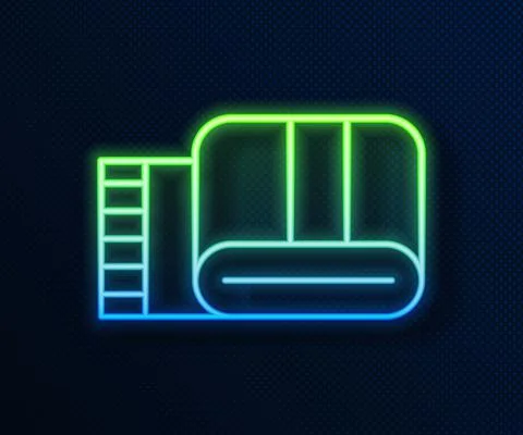 Glowing neon line Towel stack icon isolated on blue background. Vector 스톡 일러스트