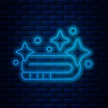 Glowing neon line Towel stack icon isolated on brick wall background.  Vector Stock Illustration