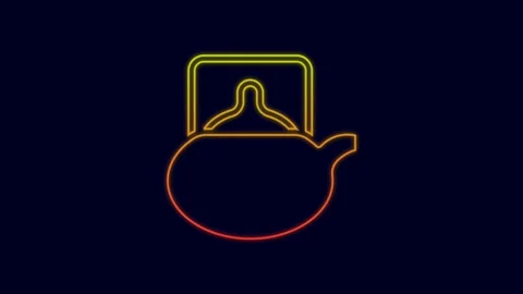 Glowing neon line Traditional tea ceremony icon isolated on blue background Stock Footage 227256231