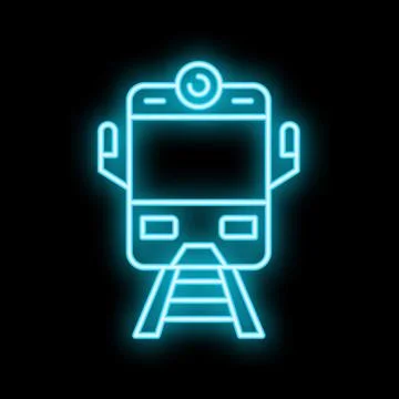 Glowing neon line train icon isolated on black background. Vector illustratio 스톡 일러스트