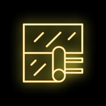 Glowing neon line train window icon isolated on black background vector ill.. Illustrazione stock