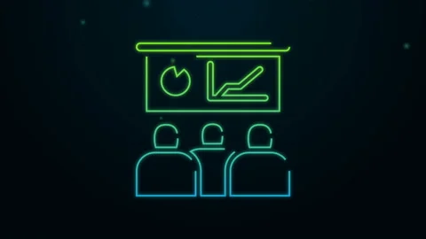 Glowing neon line Training, presentation icon isolated on black background. 4K Stock Footage 140364877