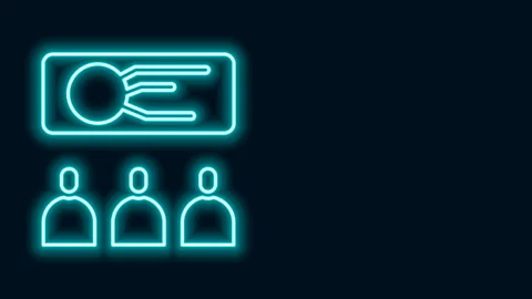 Glowing neon line Training, presentation icon isolated on black background. 4K Stock Footage 141886023