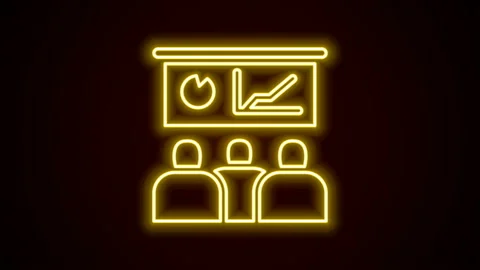 Glowing neon line Training, presentation icon isolated on black background. 4K Video stock 142484213