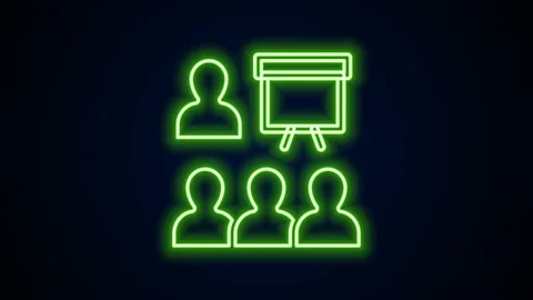 Glowing neon line Training, presentation icon isolated on black background. 4K Stock Footage 155543106