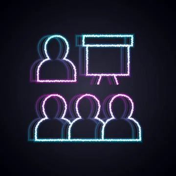 Glowing neon line Training, presentation icon isolated on black background.   Stock Illustration