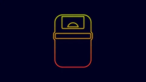 Glowing neon line Trash can icon isolated on blue background. Garbage bin sign Stock Footage 227199758