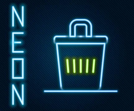 Glowing neon line Trash can icon isolated on black background. Garbage bin .. Stock Illustration