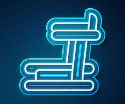 Glowing neon line Treadmill machine icon isolated on blue background.  Vector Stock Illustration