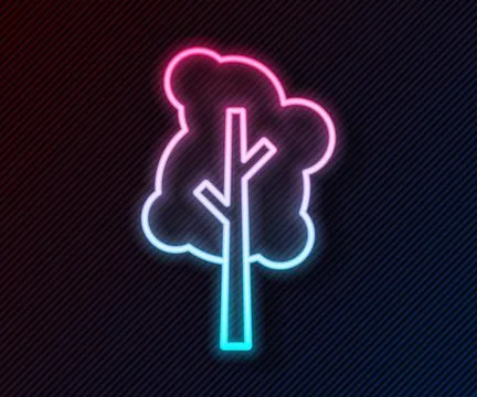Glowing neon line Tree icon isolated on black background. Forest symbol.  V.. Stock Illustration