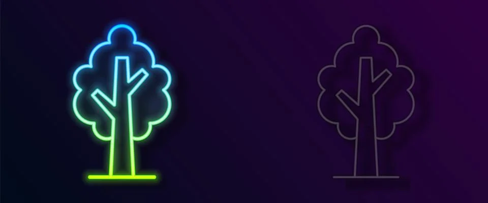 Glowing neon line Tree icon isolated on black background. Forest symbol.  V.. Stock Illustration