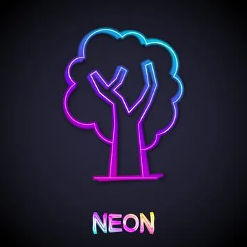 Glowing neon line Tree icon isolated on black background. Forest symbol.  V.. Stock Illustration