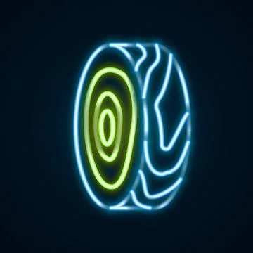 Glowing neon line Tree rings icon isolated on black background. Wooden cross Stock Illustration