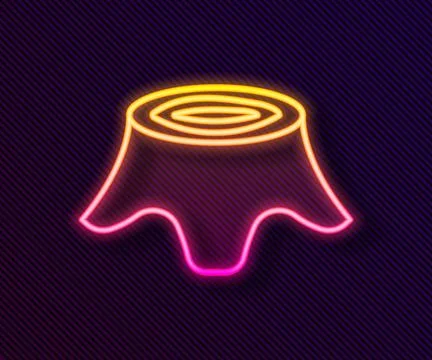 Glowing neon line Tree stump icon isolated on black background.  Vector Stock Illustration