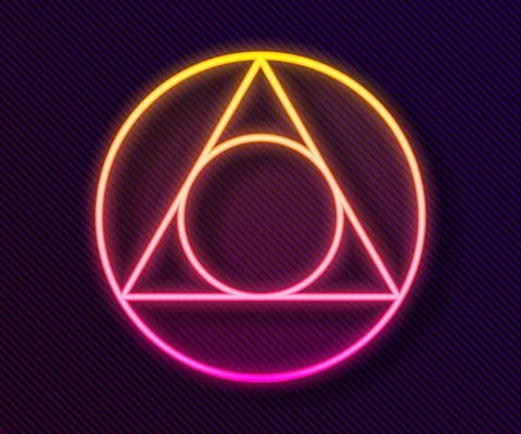 Glowing neon line Triangle math icon isolated on black background. Vector Stock Illustration