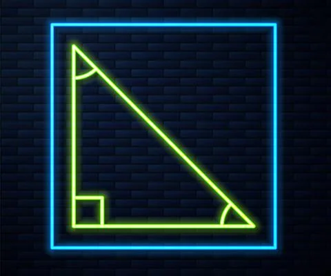 Glowing neon line Triangle math icon isolated on brick wall background. Vector Stock Illustration