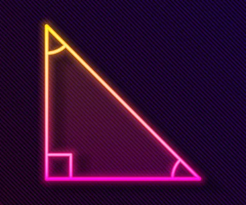 Glowing neon line Triangle math icon isolated on black background. Vector Illustrazione stock