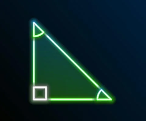 Glowing neon line Triangle math icon isolated on black background. Colorful Illustrazione stock