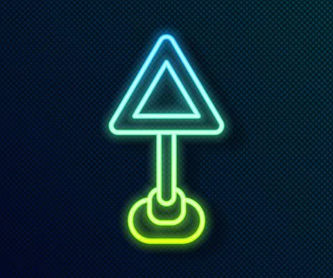 Glowing neon line Triangle warning blank icon isolated on black background Stock Illustration