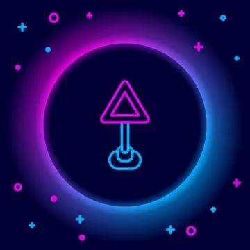 Glowing neon line Triangle warning blank icon isolated on black background Stock Illustration
