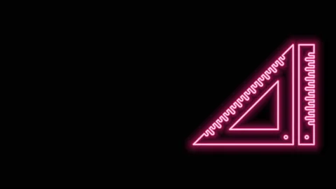 Glowing neon line Triangular ruler icon isolated on black background Stock Footage 140888226