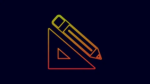 Glowing neon line Triangular ruler and pencil icon isolated on blue background Stock Footage 227234331