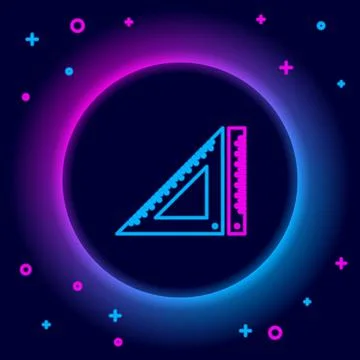 Glowing neon line Triangular ruler icon isolated on black background Stock Illustration
