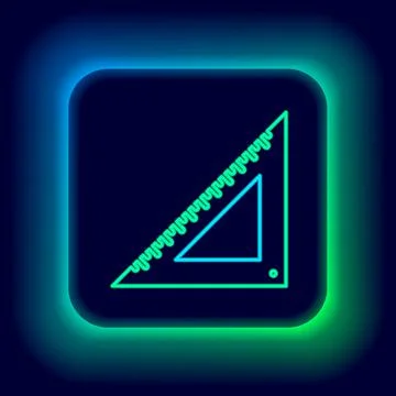 Glowing neon line Triangular ruler icon isolated on black background Ilustração Stock