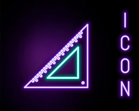 Glowing neon line Triangular ruler icon isolated on black background イラスト素材