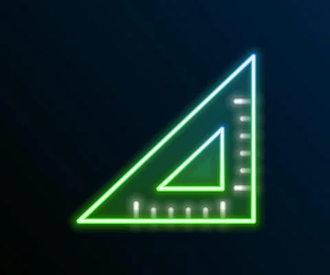 Glowing neon line Triangular ruler icon isolated on black background Stock Illustration