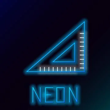 Glowing neon line Triangular ruler icon isolated on black background Stock Illustration