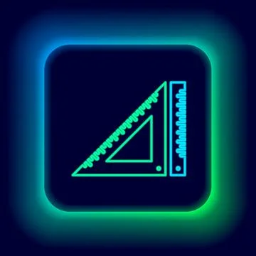 Glowing neon line Triangular ruler icon isolated on black background Stock Illustration