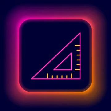 Glowing neon line Triangular ruler icon isolated on black background. Strai.. Stock Illustration