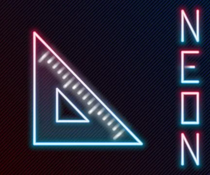 Glowing neon line Triangular ruler icon isolated on black background. Strai.. Stock Illustration
