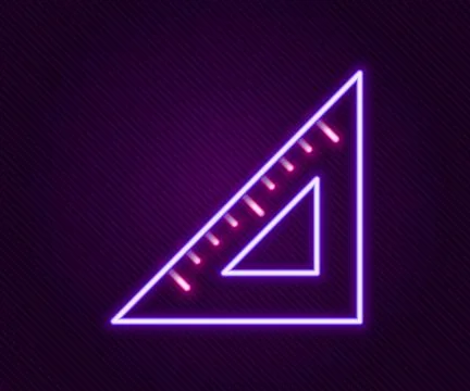 Glowing neon line Triangular ruler icon isolated on black background. Strai.. Illustrazione stock