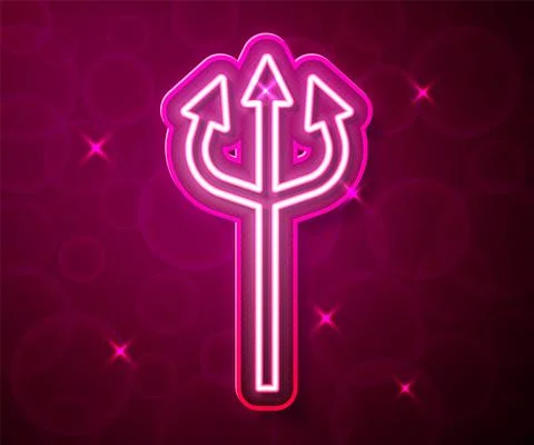 Glowing neon line Trident devil icon isolated on red background. Happy Halloween Stock Illustration