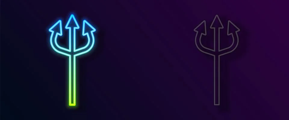 Glowing neon line Trident devil icon isolated on black background. Happy Stock Illustration