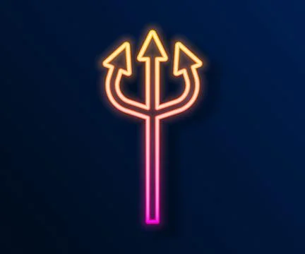 Glowing neon line Trident devil icon isolated on black background. Happy Stockillustratie