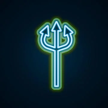 Glowing neon line Trident devil icon isolated on black background. Happy Hall Stock Illustration