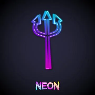 Glowing neon line Trident devil icon isolated on black background. Happy Illustrazione stock