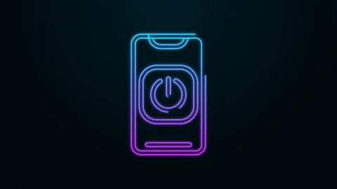 Glowing neon line Turn off robot from phone icon isolated on black background Stock-Footage 143126776