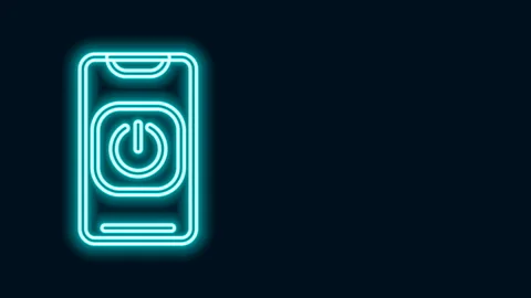 Glowing neon line Turn off robot from phone icon isolated on black background Stock-Footage 143228140