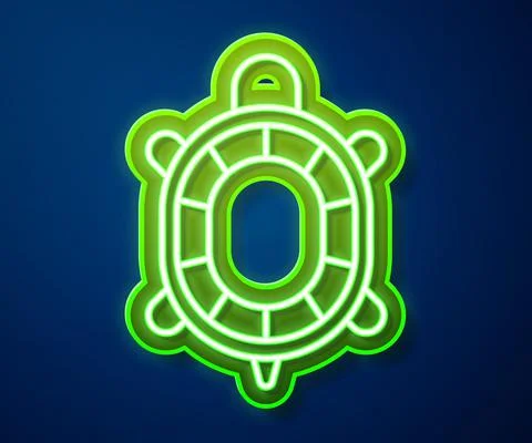 Glowing neon line Turtle icon isolated on blue background. Vector Stock Illustration