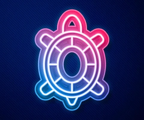 Glowing neon line Turtle icon isolated on blue background. Vector 스톡 일러스트