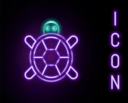 Glowing neon line Turtle icon isolated on black background. Colorful outline Stock Illustration