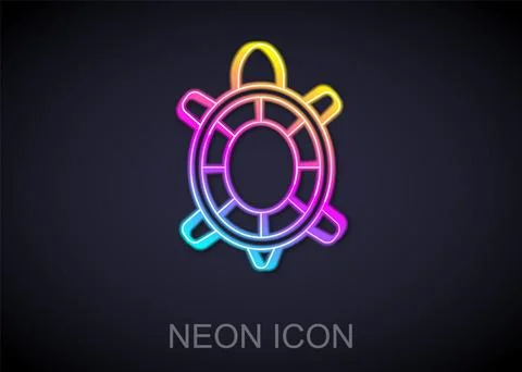 Glowing neon line Turtle icon isolated on black background.  Vector 스톡 일러스트
